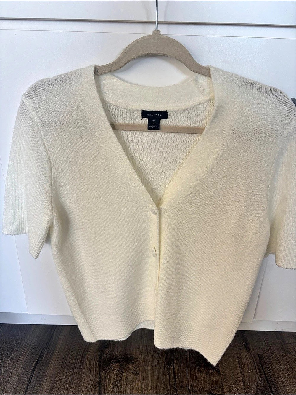Halogen Short Sleeve Cardigan in Off White Size XS